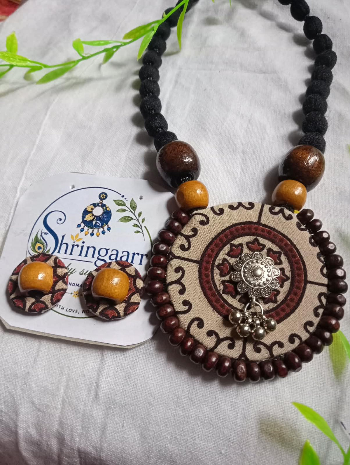 BROWN CHANDRIKA FABRIC NECKLACE SET