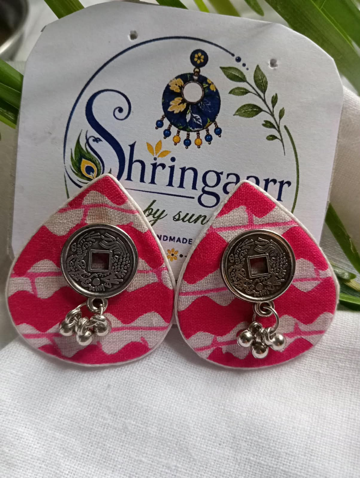 PINK TEAR DROP FABRIC STUD EARRINGS