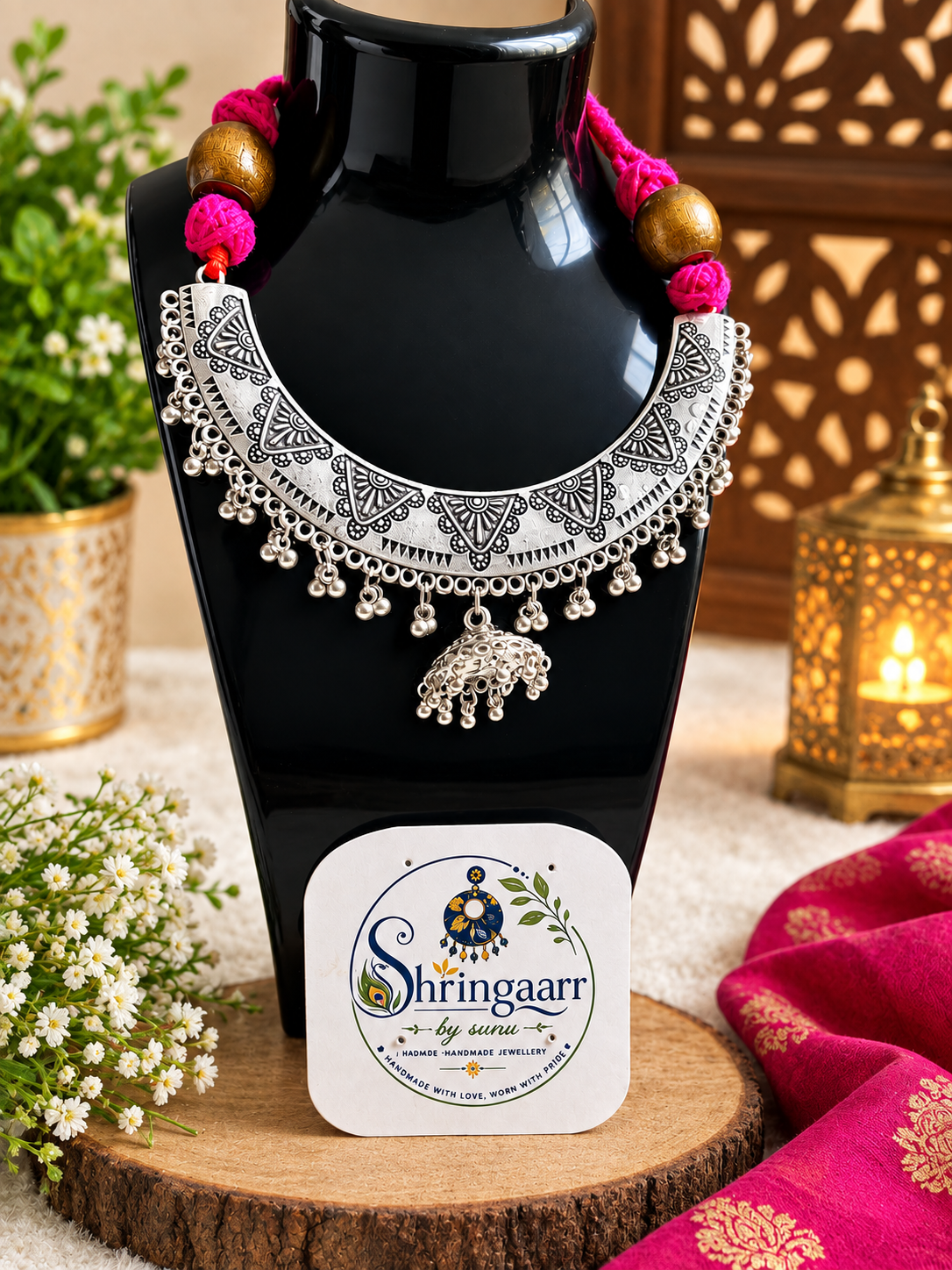 PINK NAVRATRI HASLI NECKLACE