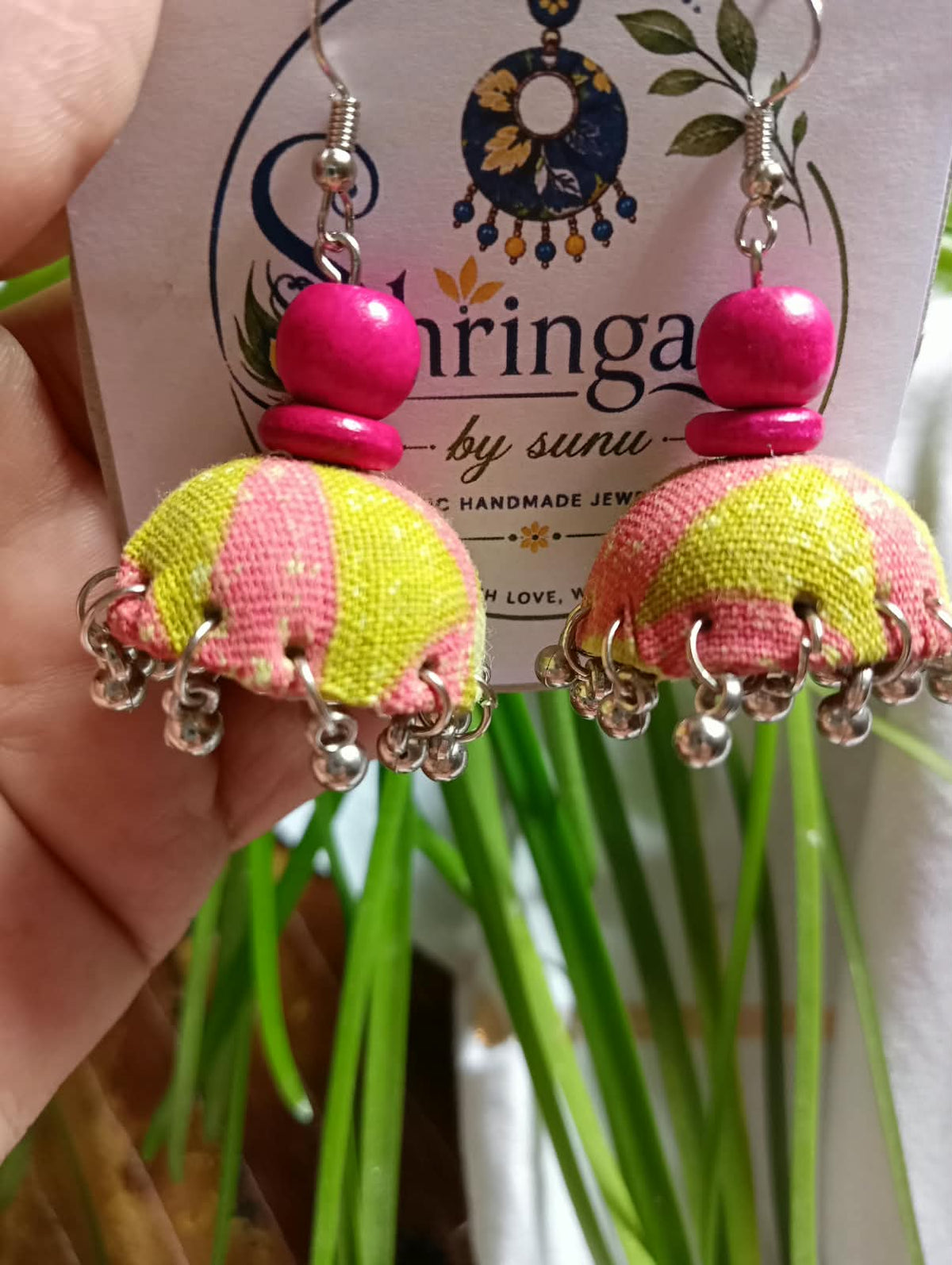 PINK FABRIC JHUMKAS