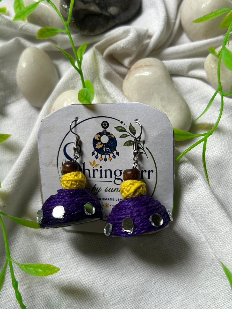 BLUE JUTE MIRROR JHUMKAS