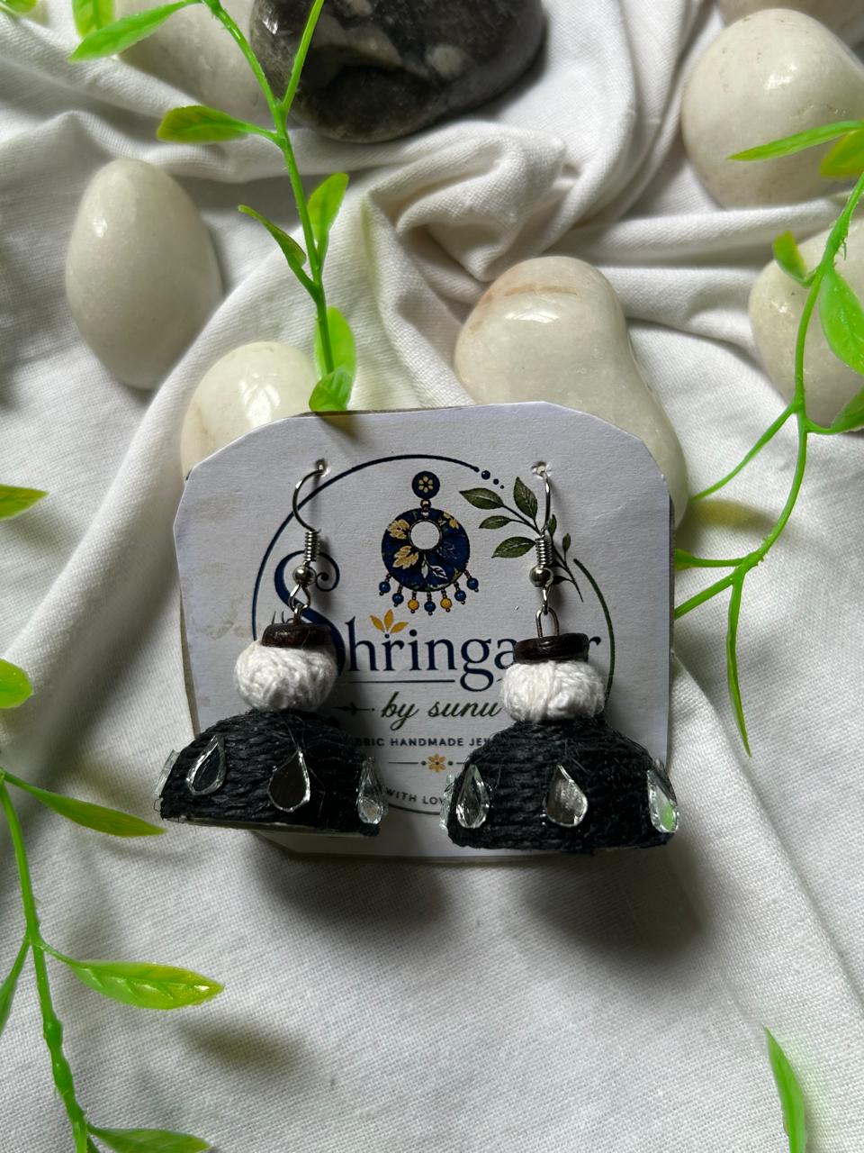 BLACK AND WHITE JUTE MIRROR JHUMKAS