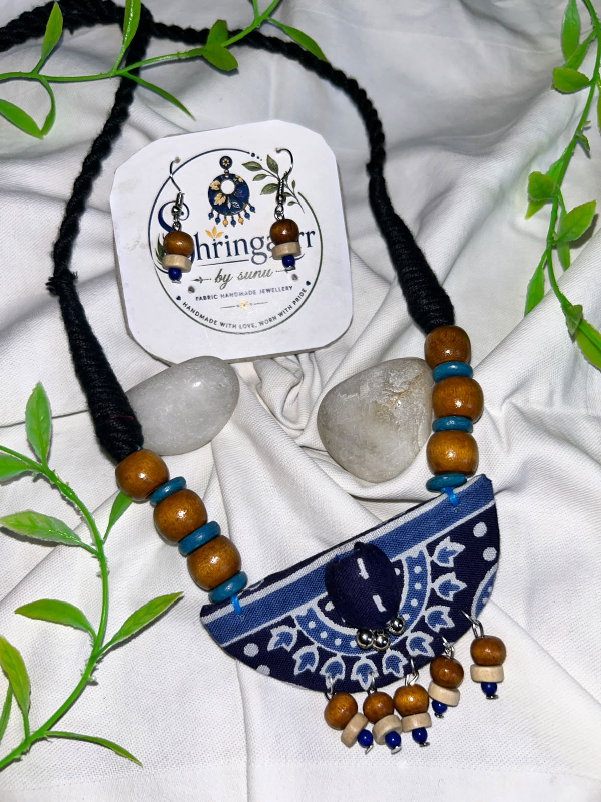INDIGO PRINT KASTURI FABRIC NECKLACE SET