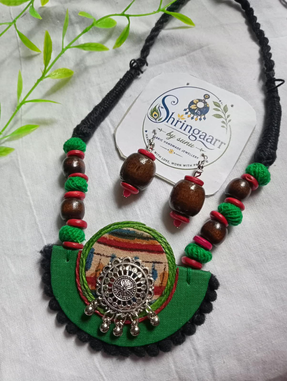 GREEN CHANDRIKA FABRIC NECKLACE SET