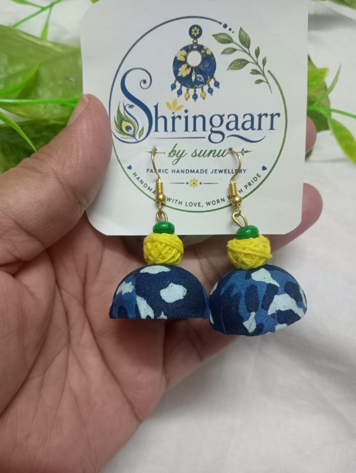 INDIGO PRINT FABRIC JHUMKA