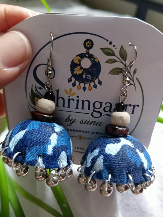 INDIGO PRINTED FABRIC JHUMKAS