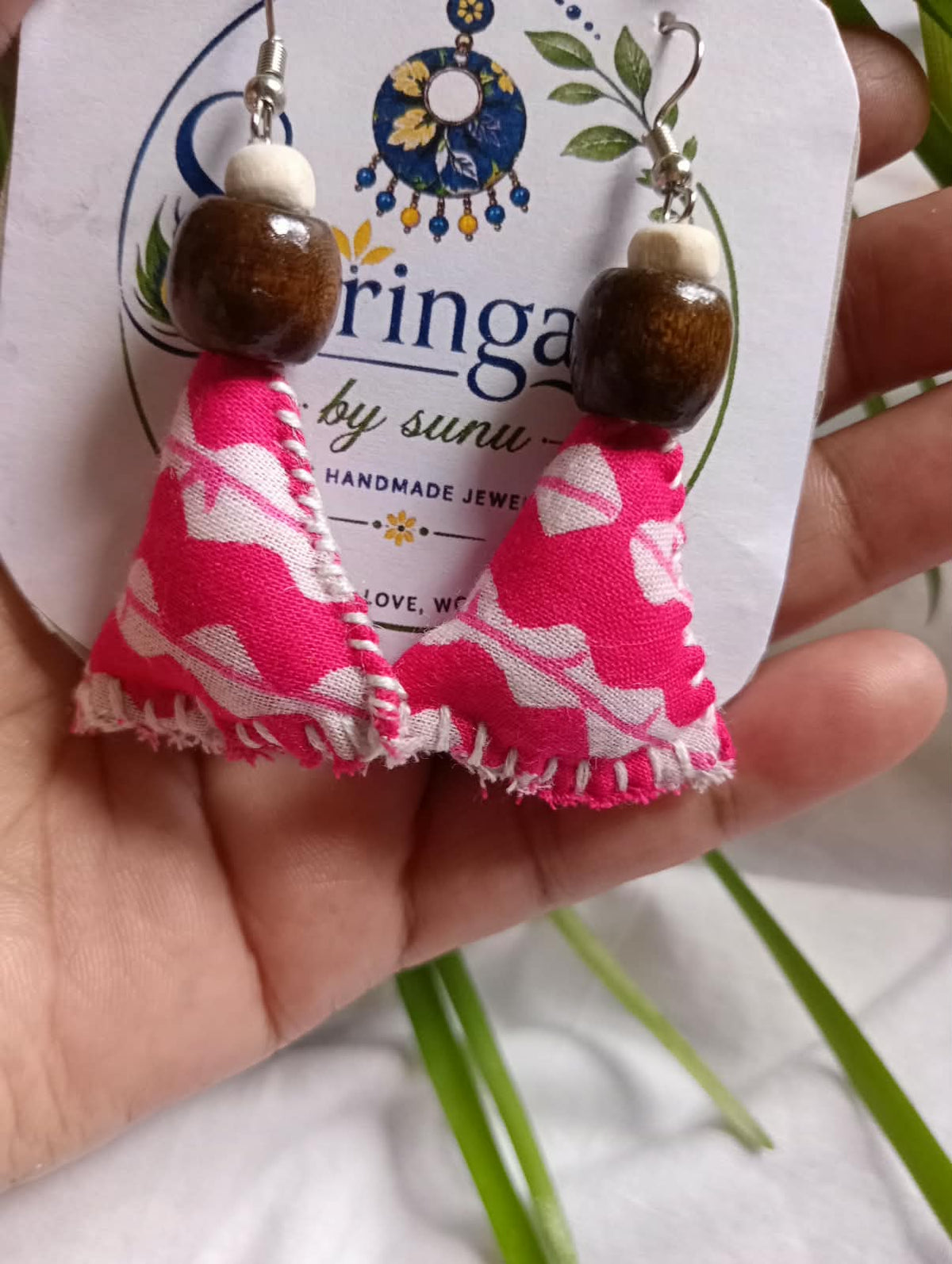 PINK SAMOSA FABRIC EARRINGS