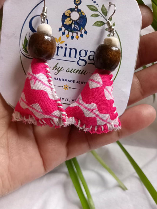 PINK SAMOSA FABRIC EARRINGS