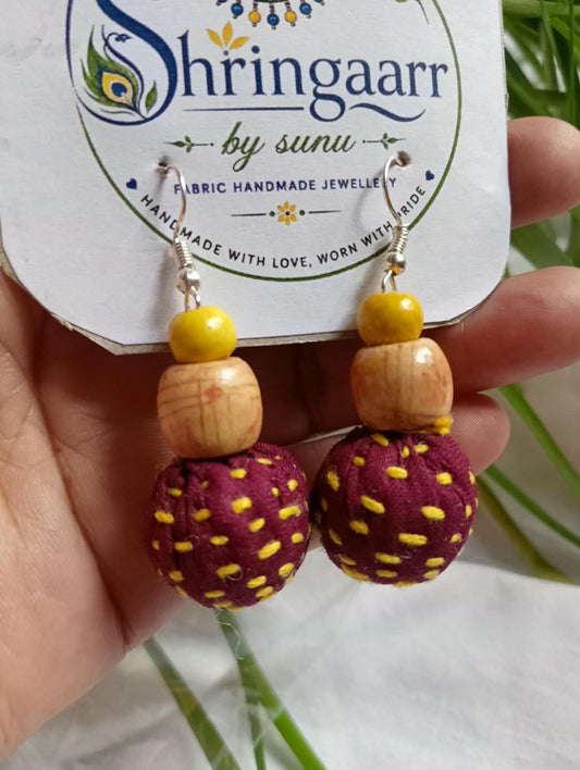 BROWN CREAM FABRIC POTLI EARRINGS