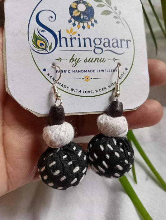 BLACK WHITE FABRIC POTLI EARRINGS