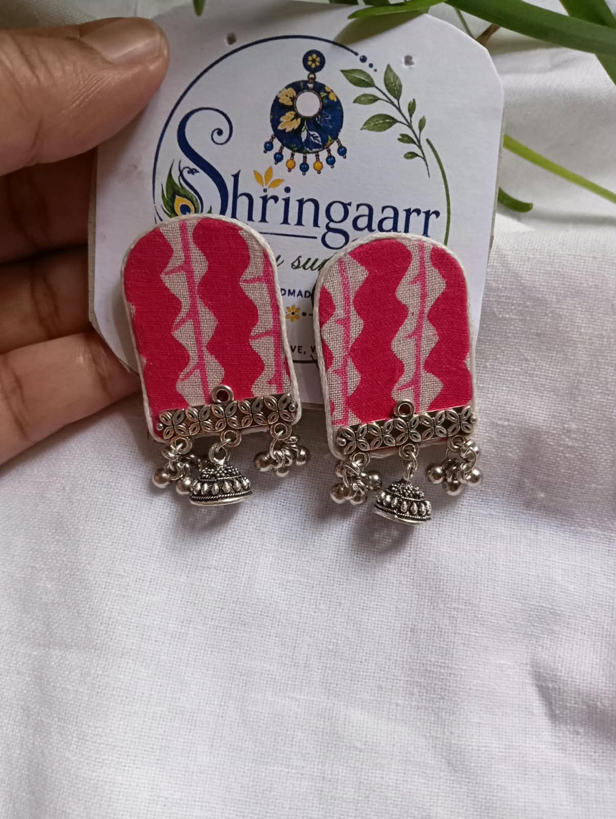 PINK MINI JHUMKA FABRIC EARRINGS