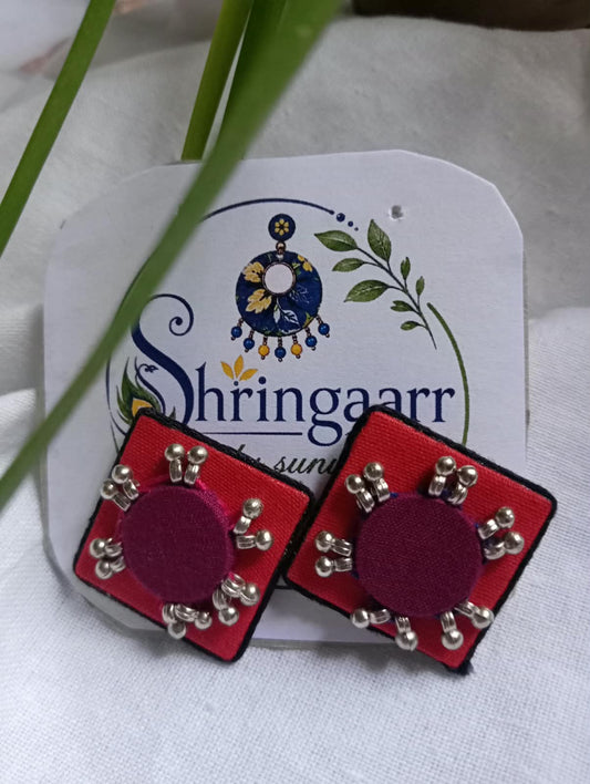 TOMATO RED FABRIC STUD EARRINGS