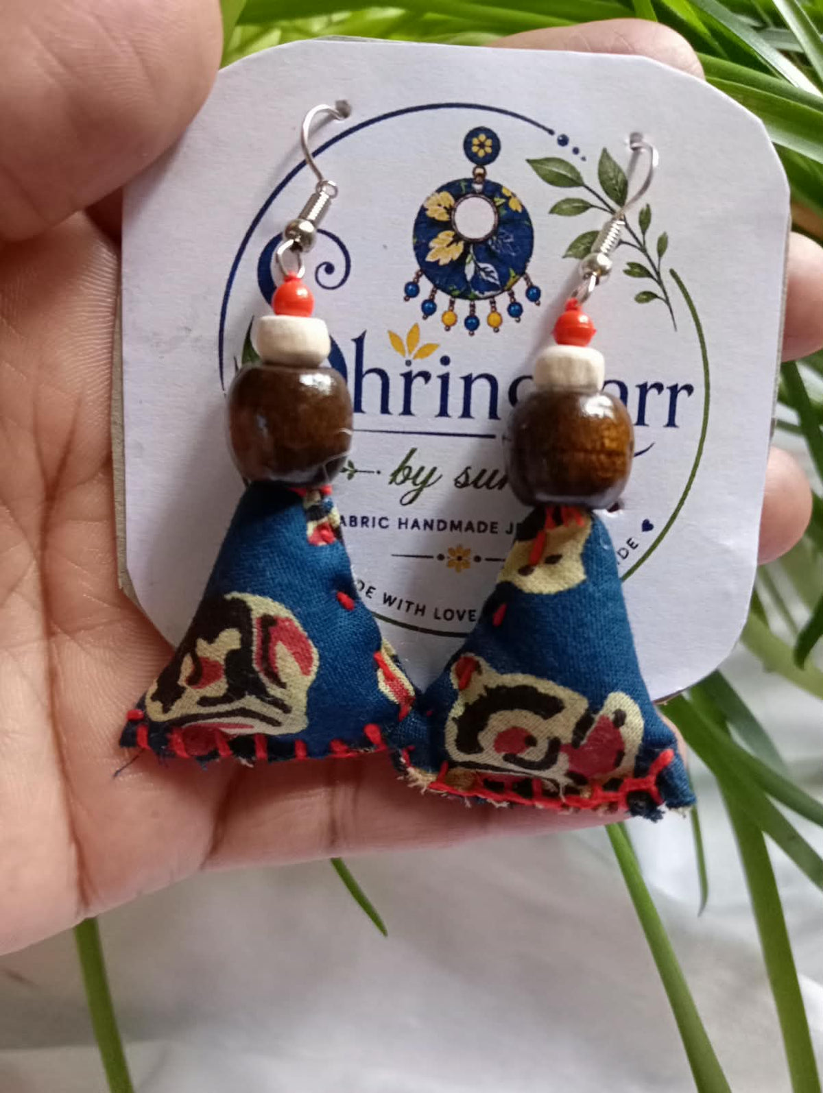 BLUE SAMOSA FABRIC EARRINGS