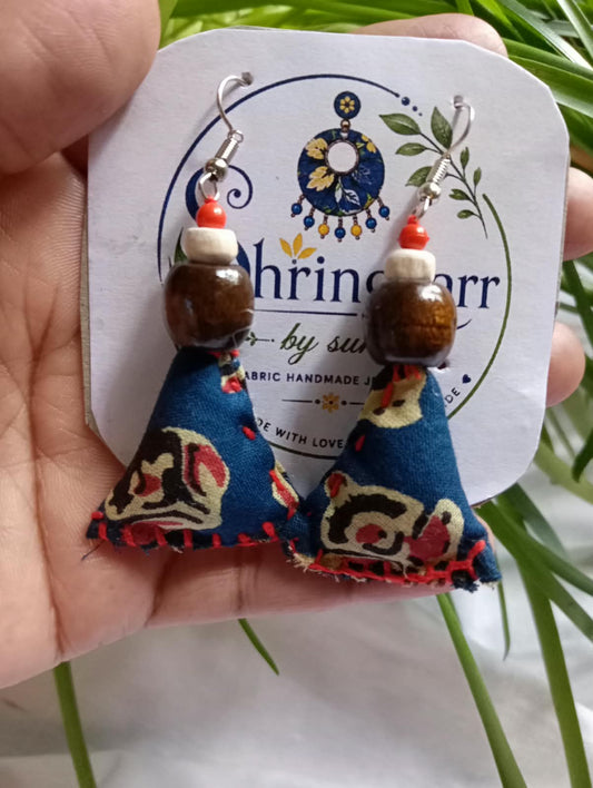 BLUE SAMOSA FABRIC EARRINGS