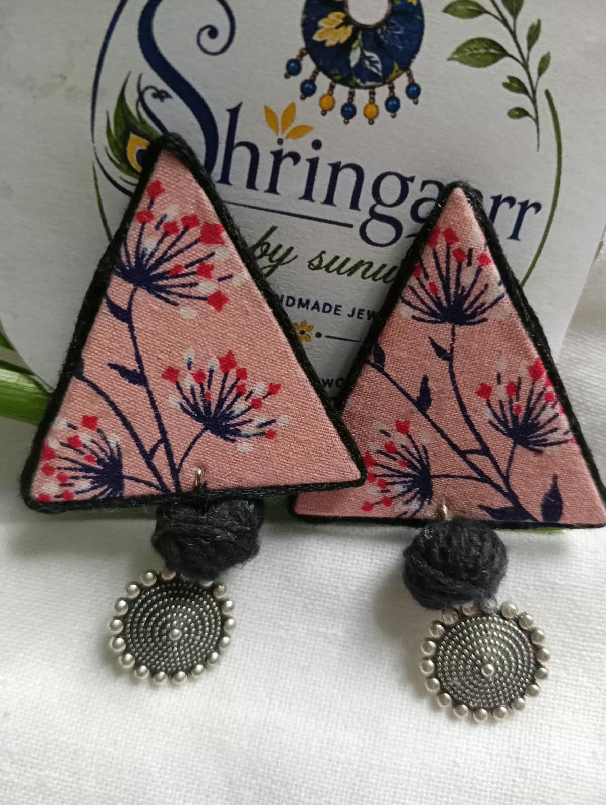BABY PINK PRINTED FABRIC EARRING STUDS