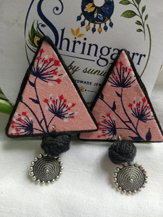 BABY PINK PRINTED FABRIC EARRING STUDS