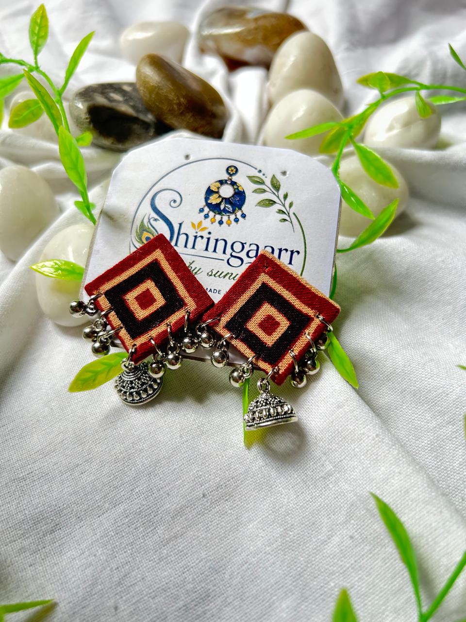RED BLACK MINI JHUMKA FABRIC EARRINGS