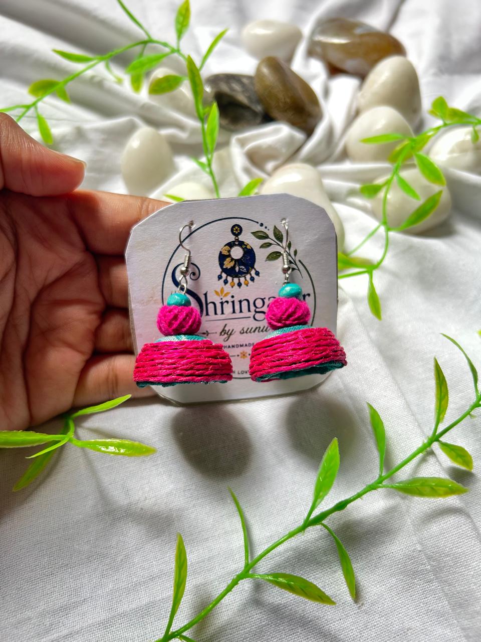 HOT PINK JUTE JHUMKAS