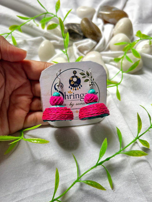 HOT PINK JUTE JHUMKAS