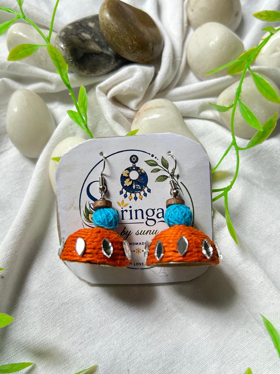 ORANGE JUTE MIRROR JHUMKAS