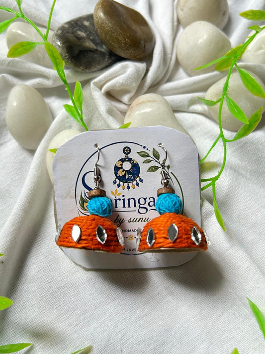 ORANGE JUTE MIRROR JHUMKAS