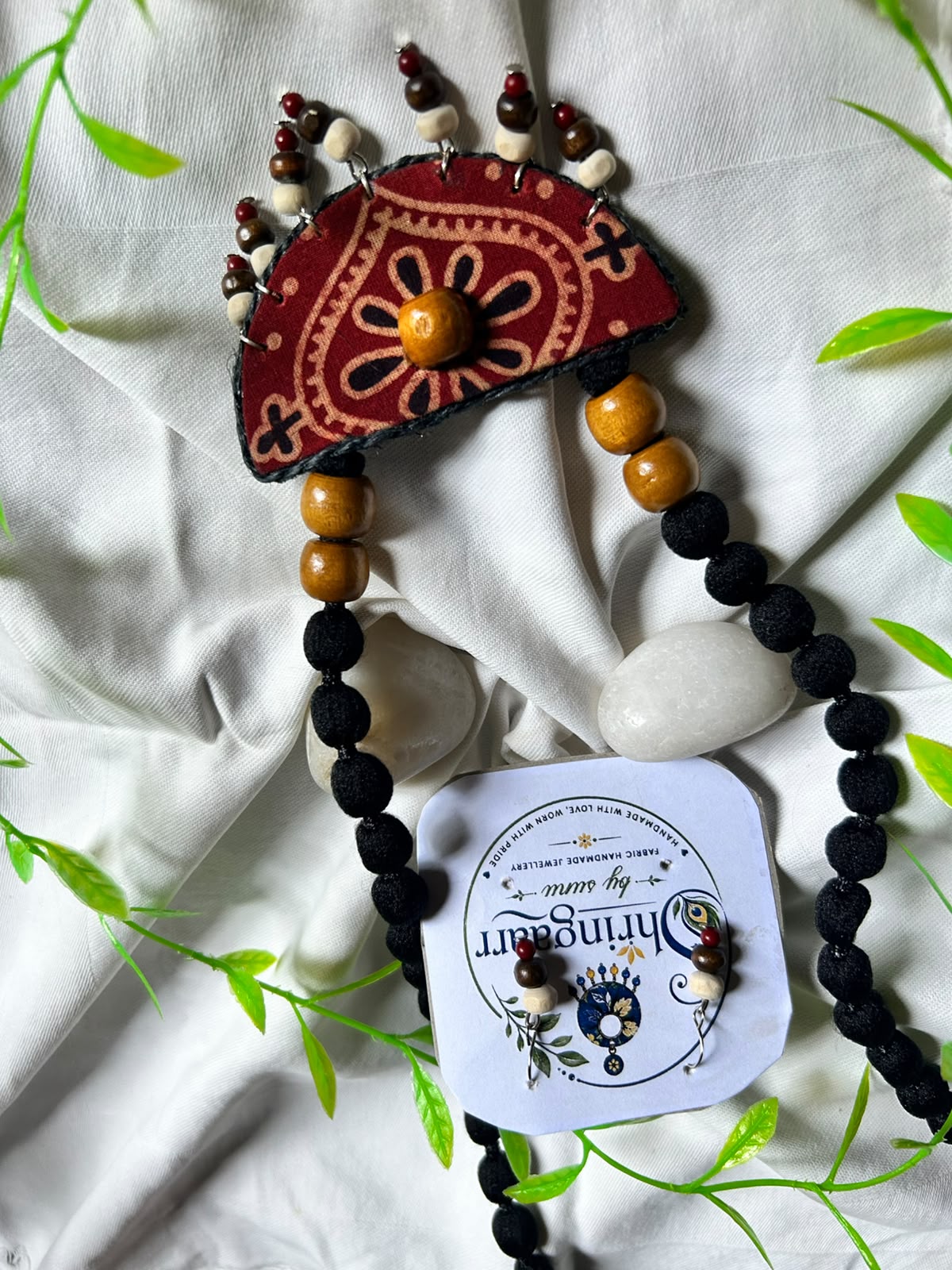 BROWN AJRAKH FABRIC CHANDRIKA NECKLACE SET