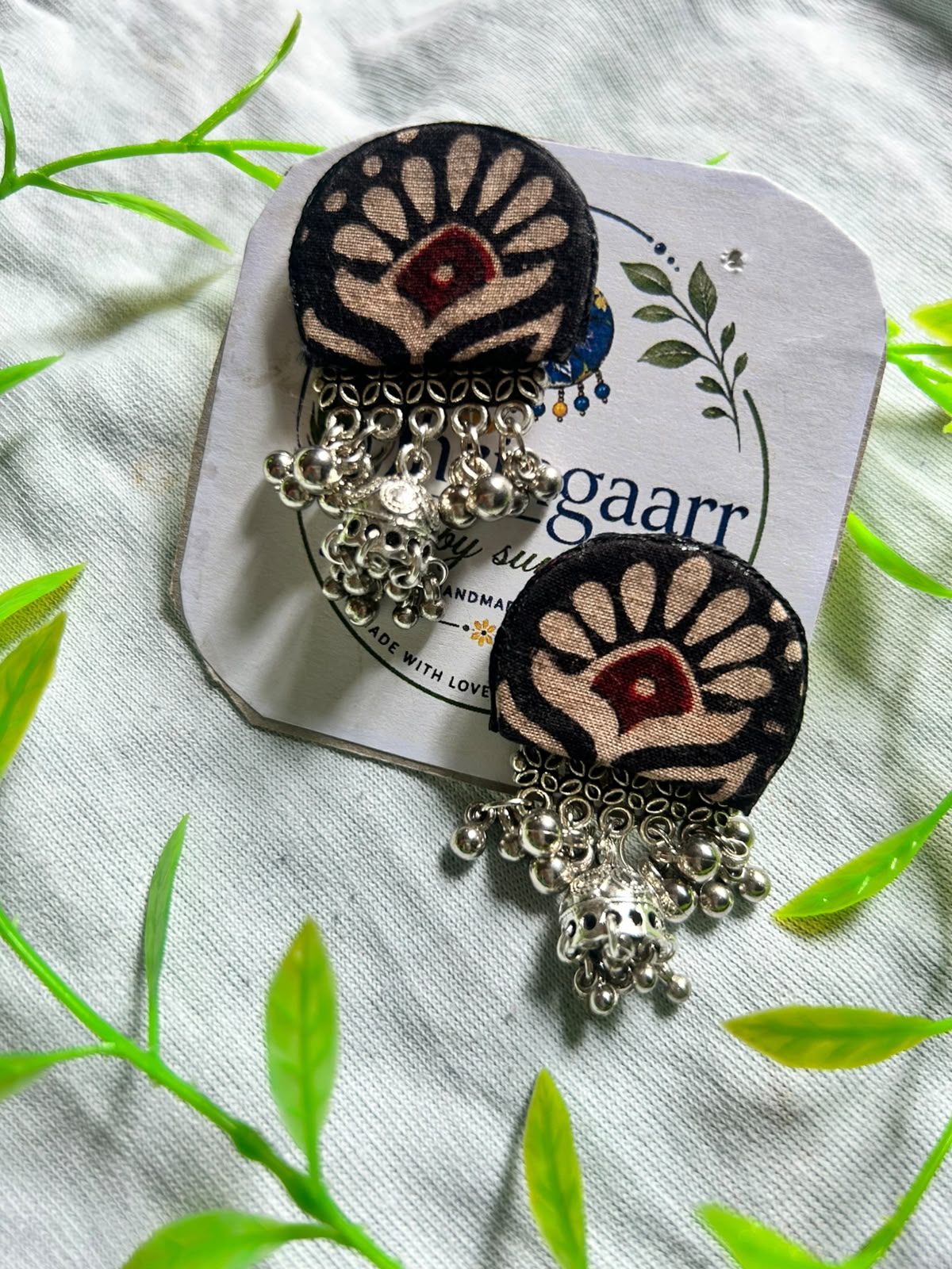 BLACK PRINTED MINI JHUMKA EARRINGS