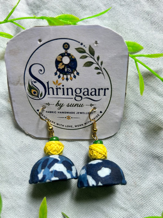 INDIGO & YELLOW FABRIC JHUMKA