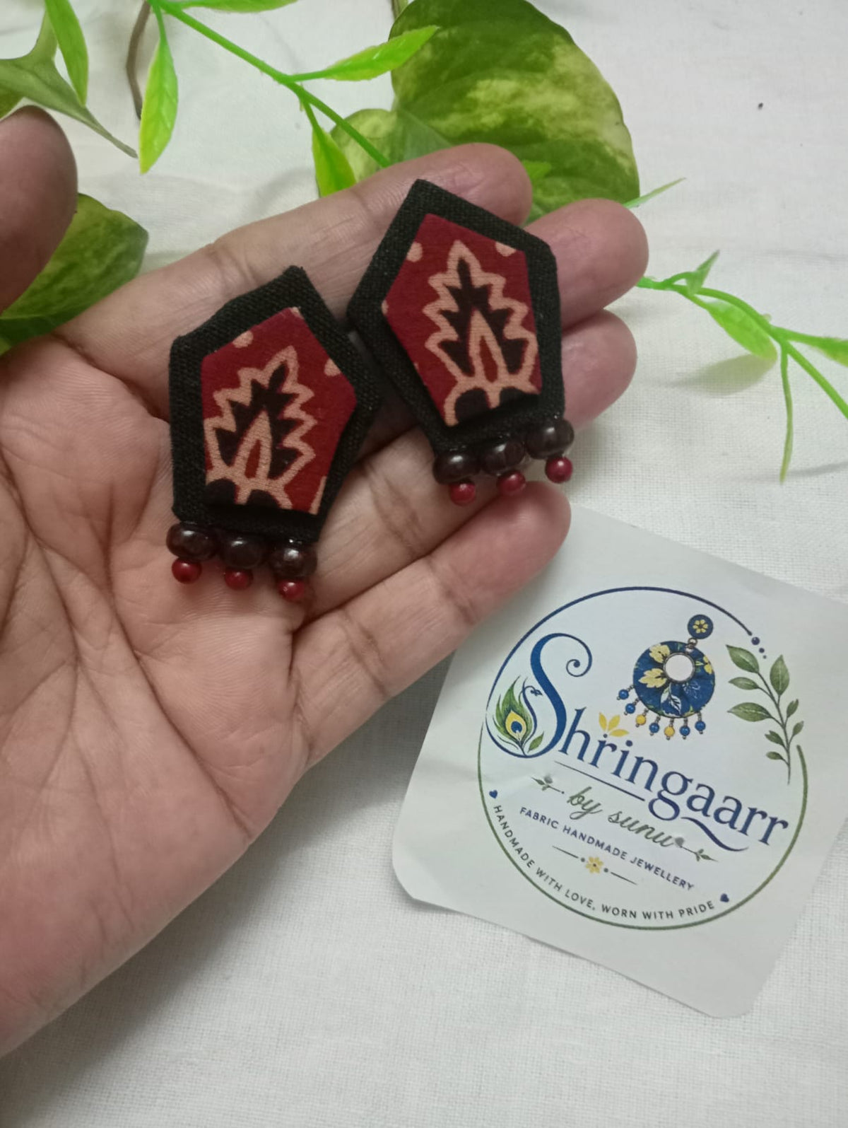 BROWN LEAF PANCHAMI FABRIC EARRINGS