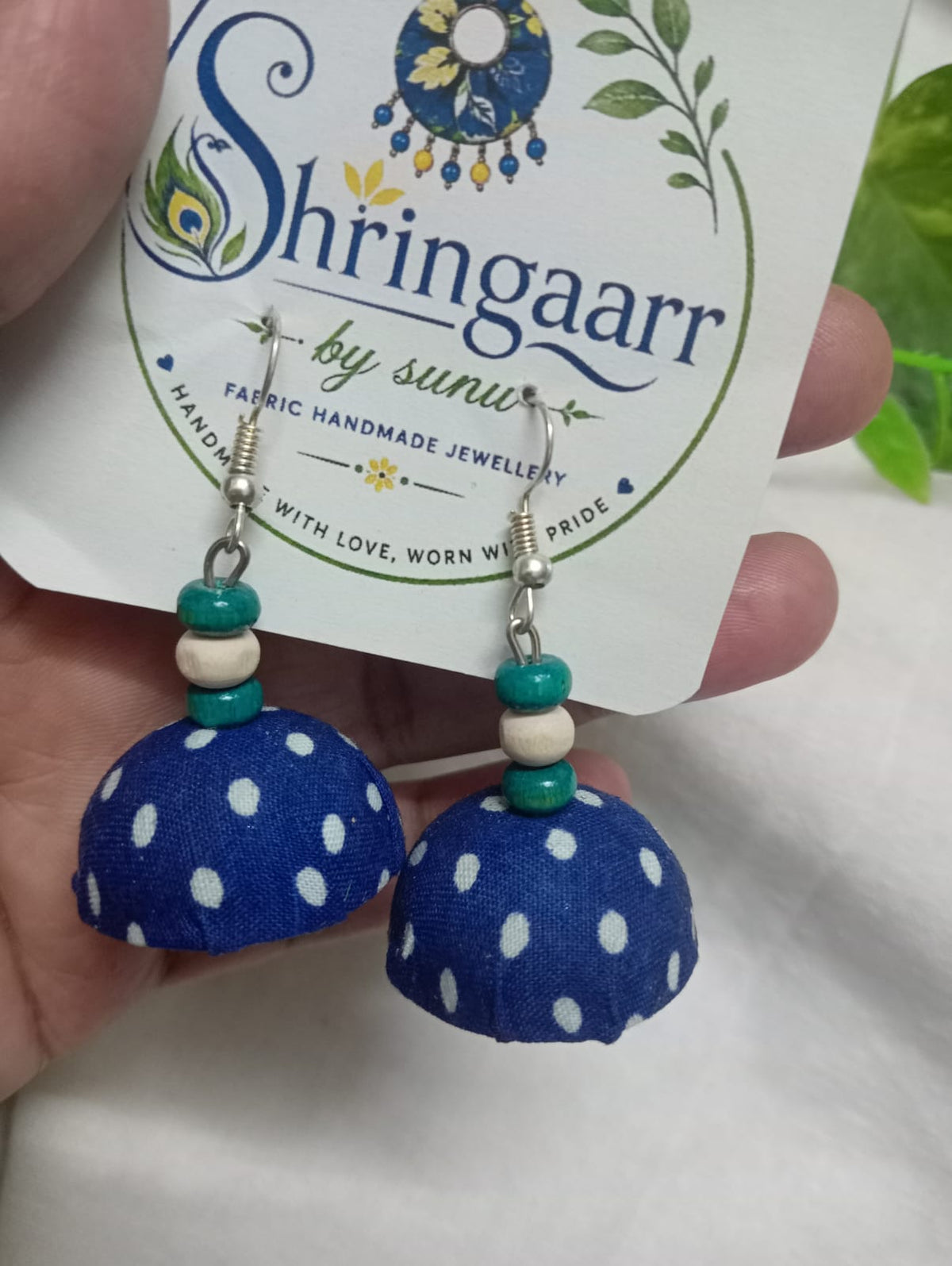 BLUE WHITE POLKA DOTS FABRIC JHUMKA
