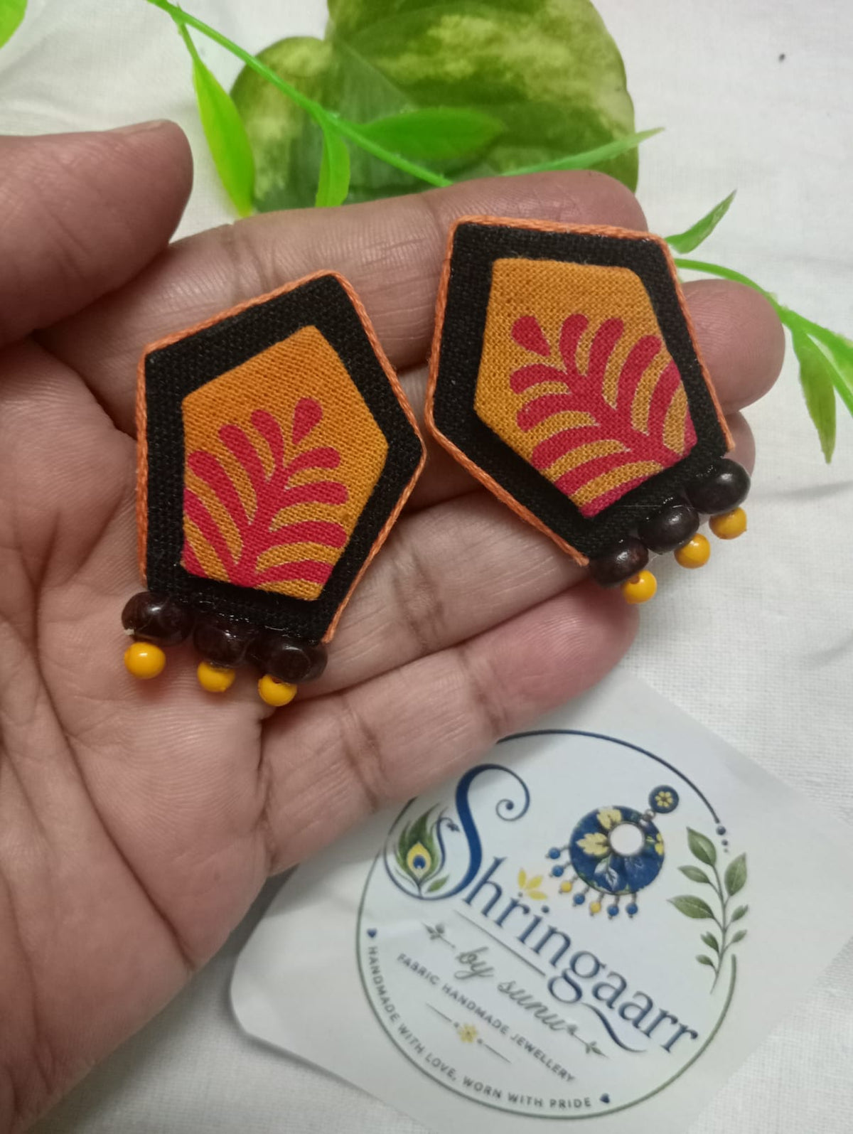 ORANGE PANCHAMI FABRIC EARRINGS